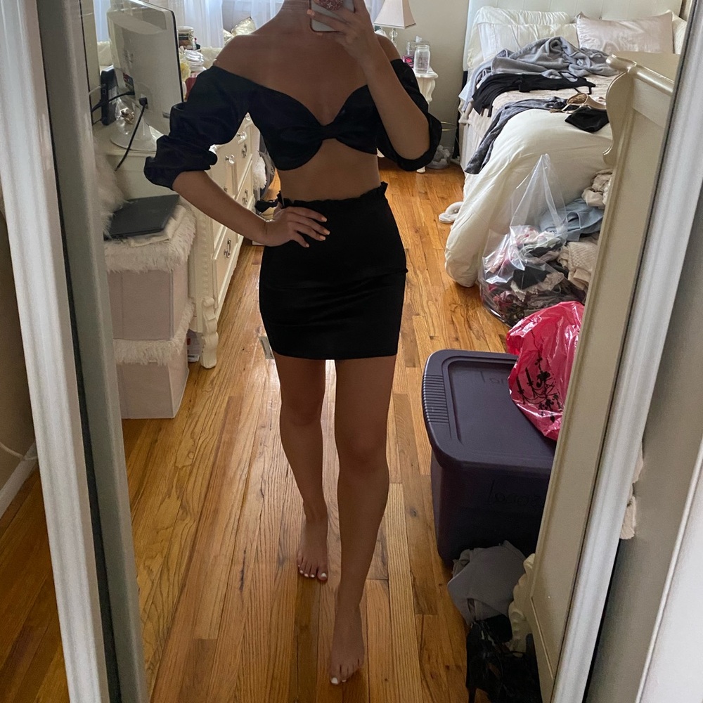 Satin two piece skirt set